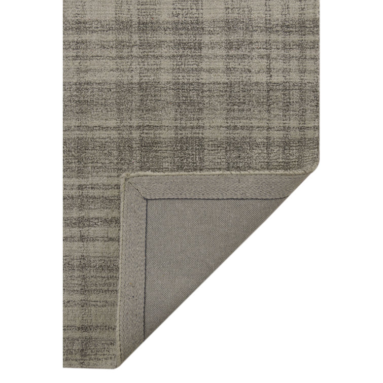 Ivory Plaid Hand-Tufted Wool Rectangular Area Rug 5' x 7'