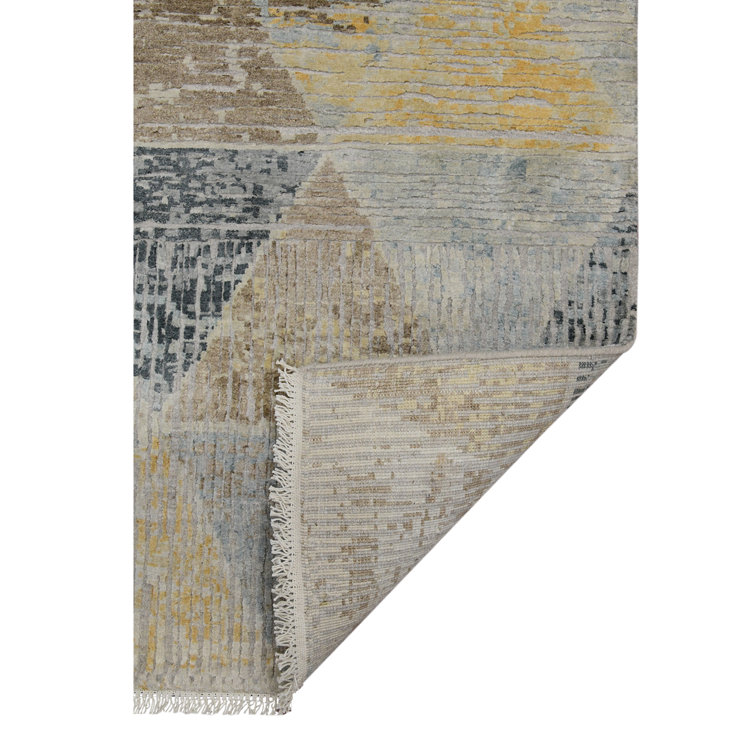Ivory Silk-Wool Blend 2'x3' Hand-Knotted Geometric Area Rug
