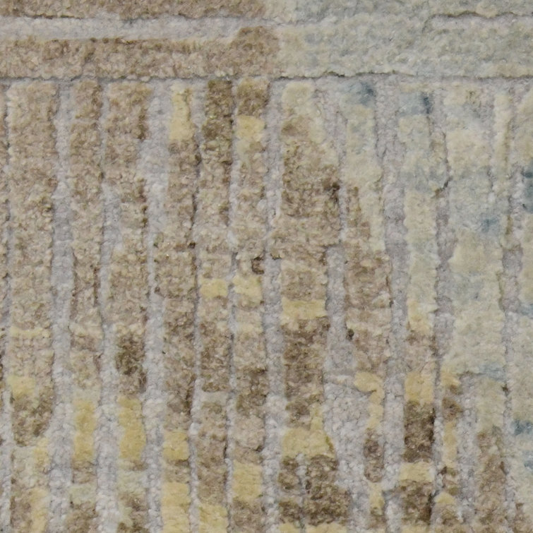 Ivory Silk-Wool Blend 2'x3' Hand-Knotted Geometric Area Rug