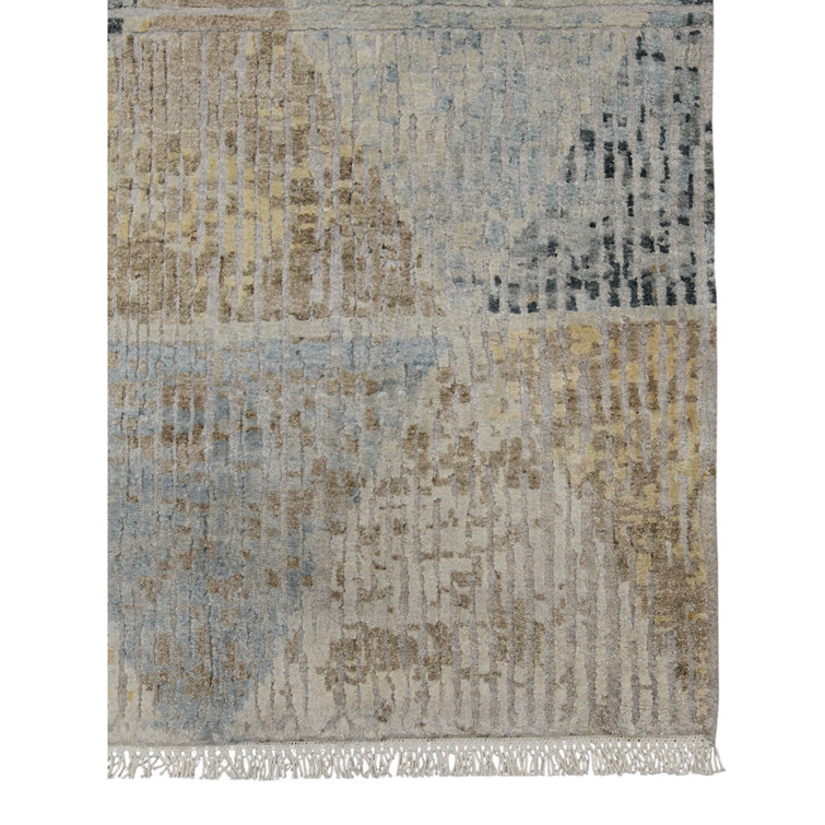 Ivory Silk-Wool Blend 2'x3' Hand-Knotted Geometric Area Rug
