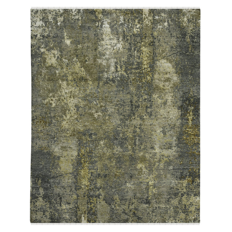Mystique Olive and Beige Hand-Knotted Wool Silk Area Rug