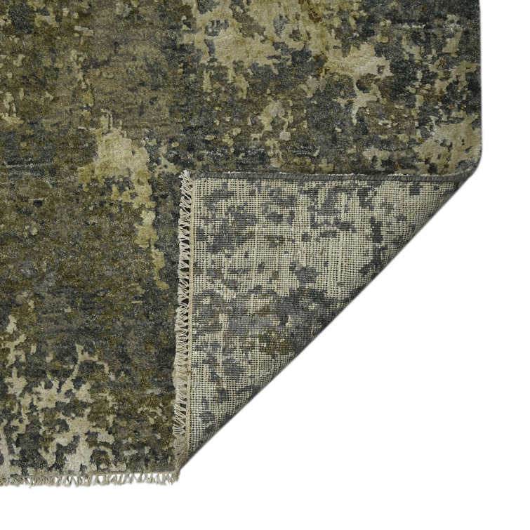 Mystique Beige and Gray Hand-Knotted Wool Silk Rug
