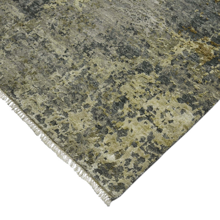 Mystique Beige and Gray Hand-Knotted Wool Silk Rug