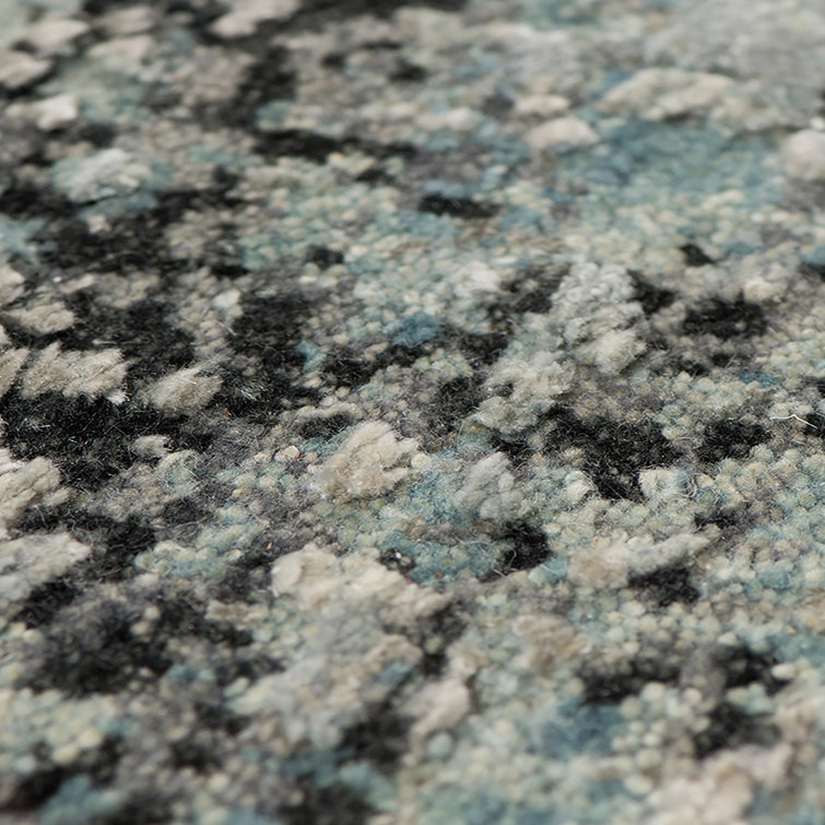 Mystique Blue and Gray Hand-Knotted Wool Silk Rug