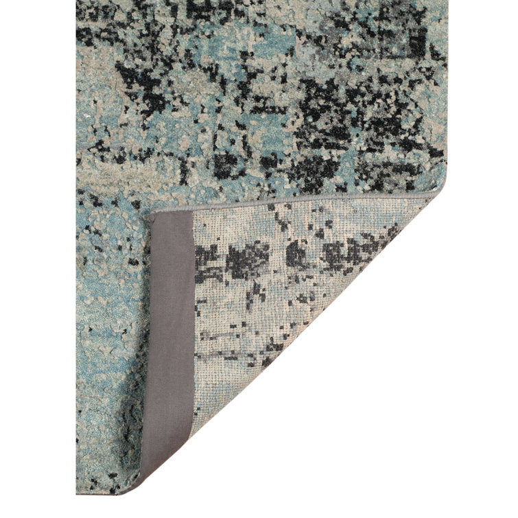 Mystique Blue and Gray Hand-Knotted Wool Silk Rug