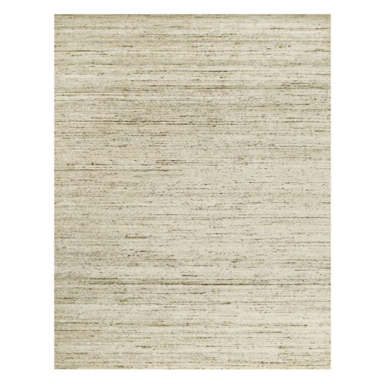 Ivory Rectangular Handmade Wool Area Rug, 5' x 8'