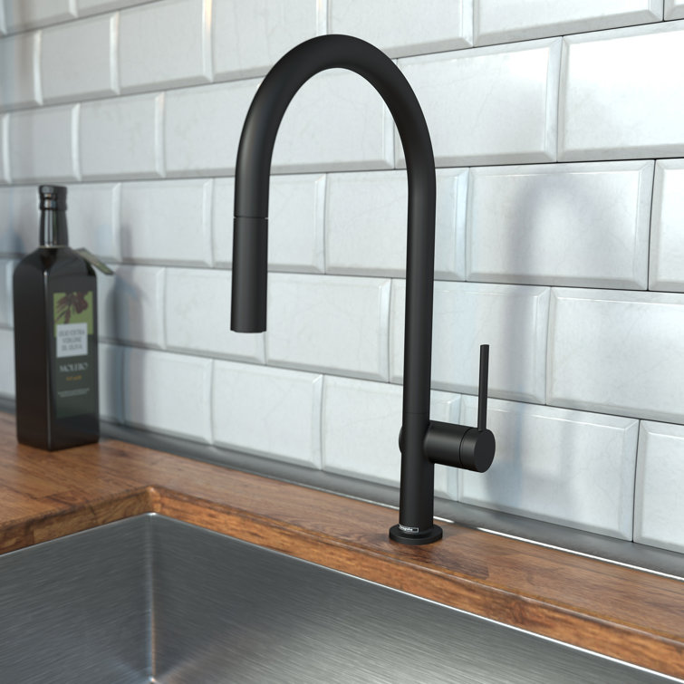 Matte Black High Arc Kitchen Faucet with Pull-out Spray