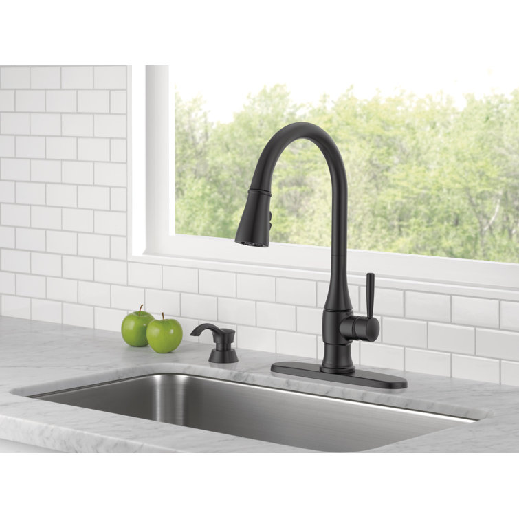 Matte Black Pull-Down Kitchen Faucet with Soap Dispenser