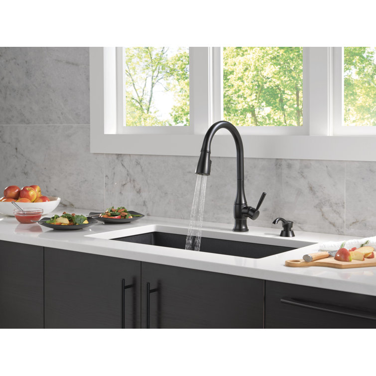 Matte Black Pull-Down Kitchen Faucet with Soap Dispenser