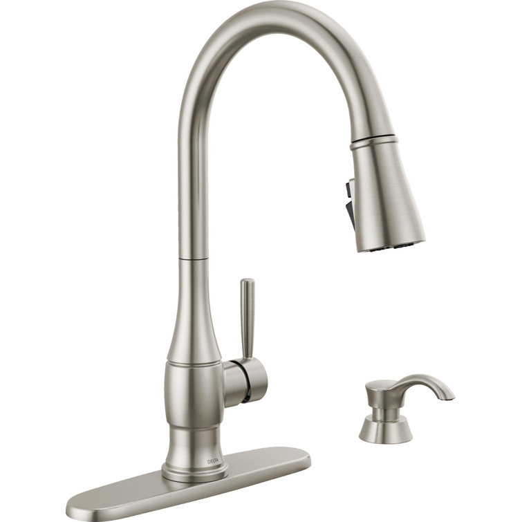 Hazelwood Stainless Steel Pull-Down Kitchen Faucet with Soap Dispenser