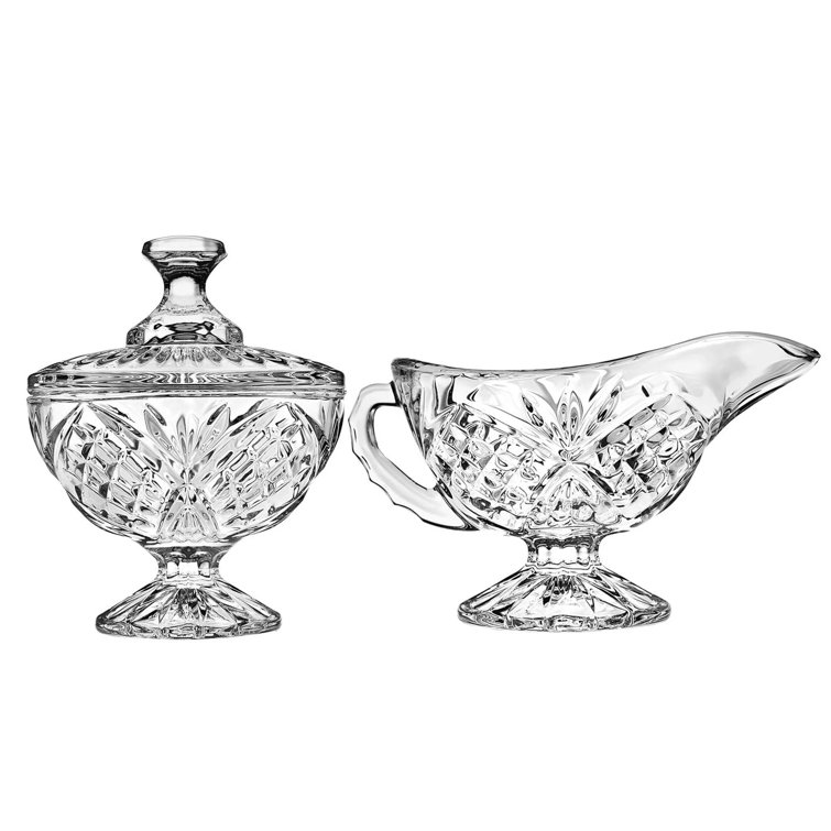 Dublin Clear Crystal Sugar Holder and Creamer Set
