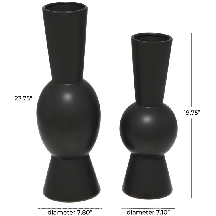 Black Ceramic Trumpet Table Vase Set of 2