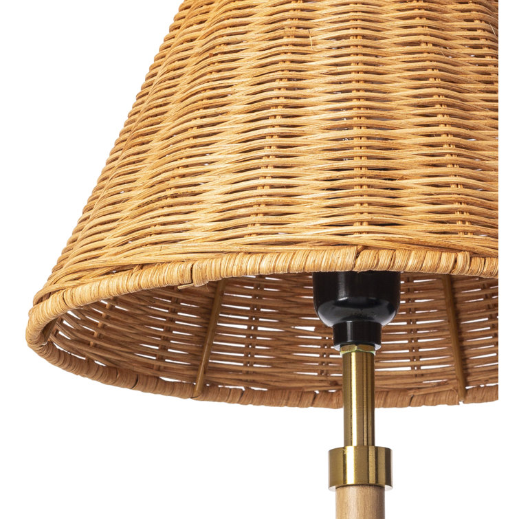 Tan Rattan Shade Gold Base Table Lamp