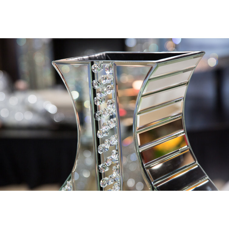 Silver Mirrored Crystal Accent Table Vase