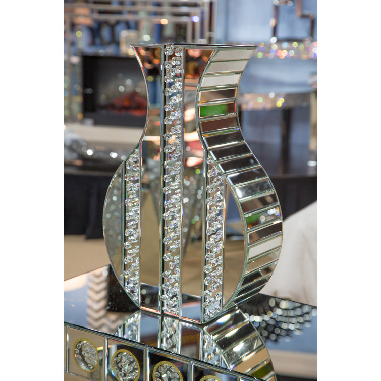 Silver Mirrored Crystal Accent Table Vase