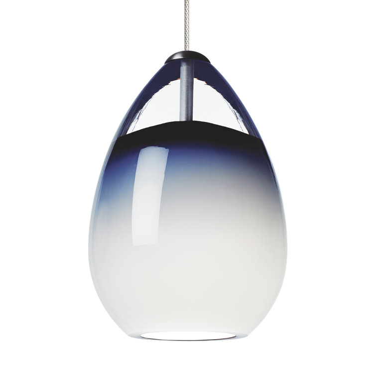 Satin Nickel Mini LED Pendant Light with Steel Blue Glass Shade