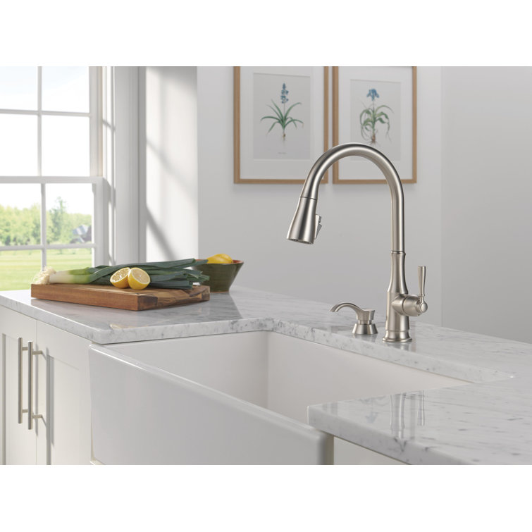 SpotShield Stainless Steel Pull-Down Kitchen Faucet with Soap Dispenser