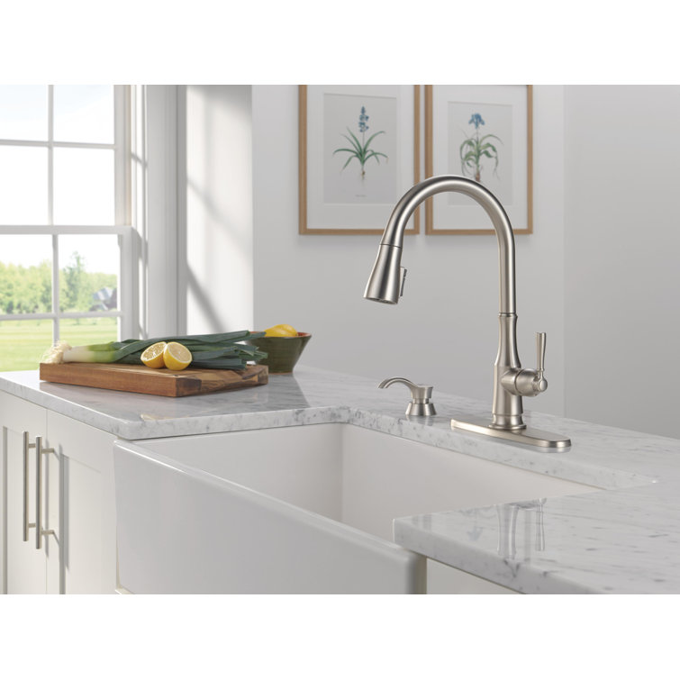 SpotShield Stainless Steel Pull-Down Kitchen Faucet with Soap Dispenser