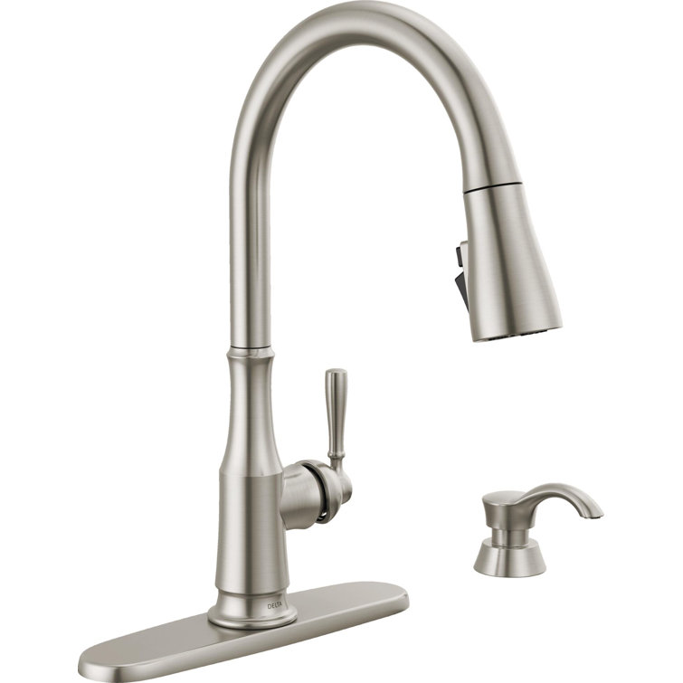 SpotShield Stainless Steel Pull-Down Kitchen Faucet with Soap Dispenser