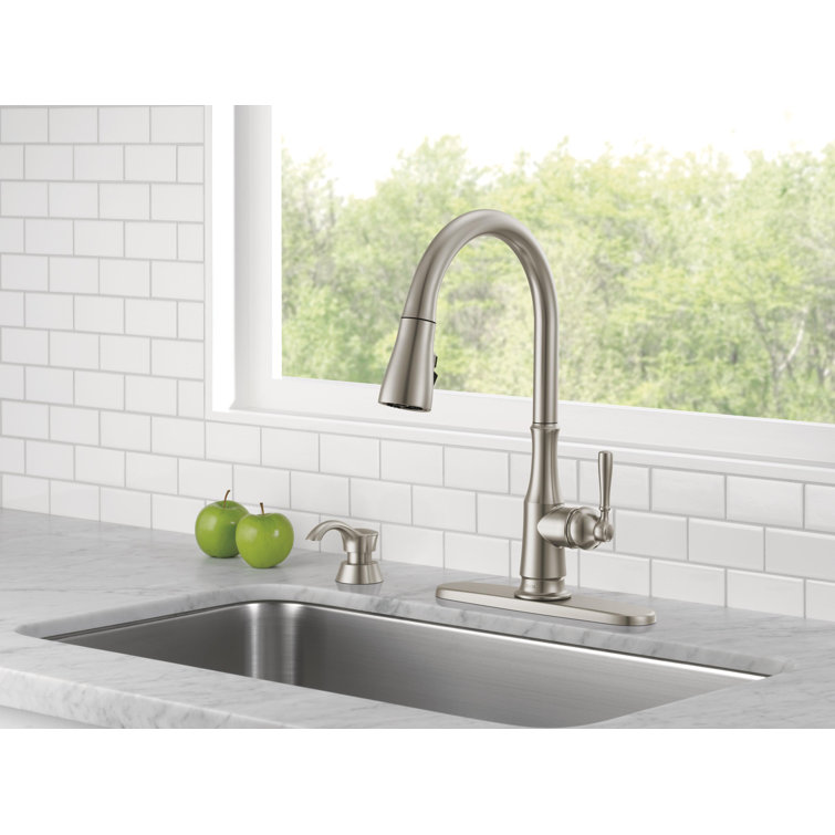 SpotShield Stainless Steel Pull-Down Kitchen Faucet with Soap Dispenser