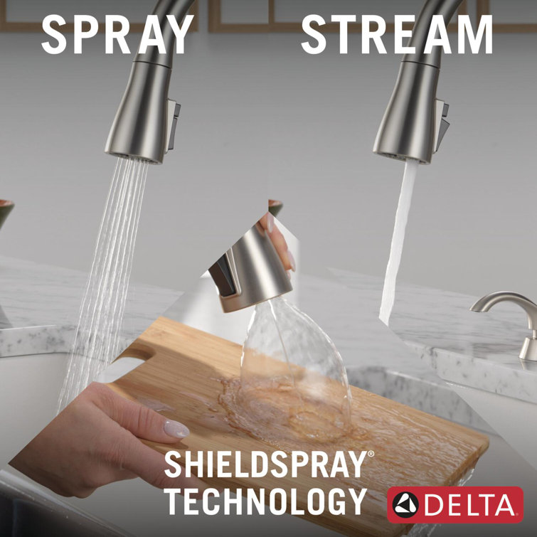 SpotShield Stainless Steel Pull-Down Kitchen Faucet with Soap Dispenser
