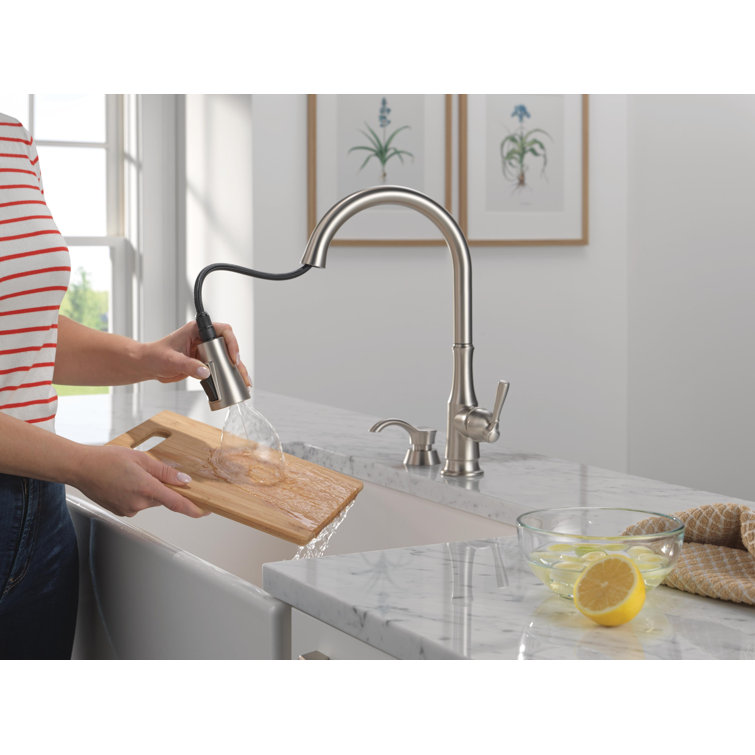 SpotShield Stainless Steel Pull-Down Kitchen Faucet with Soap Dispenser