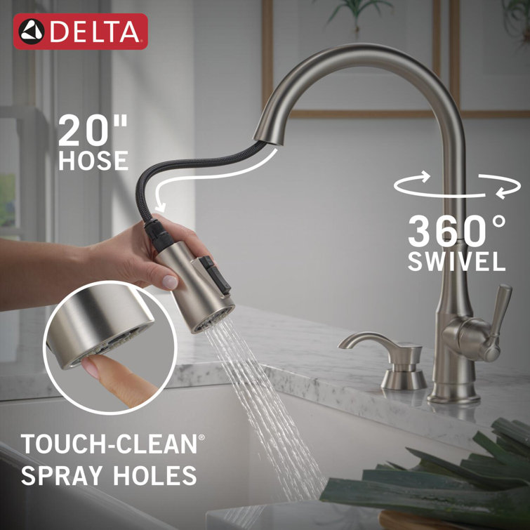 SpotShield Stainless Steel Pull-Down Kitchen Faucet with Soap Dispenser