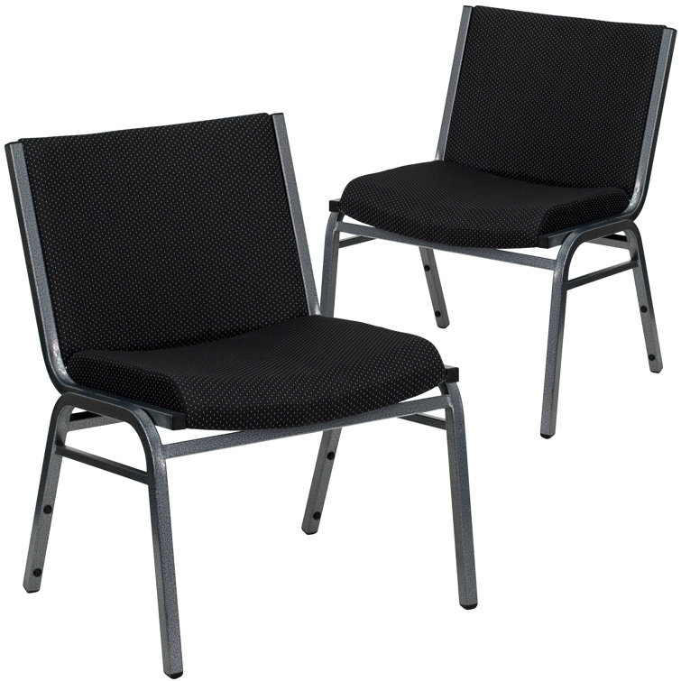 Contemporary Black Fabric & Silver Metal Stackable Chair Duo