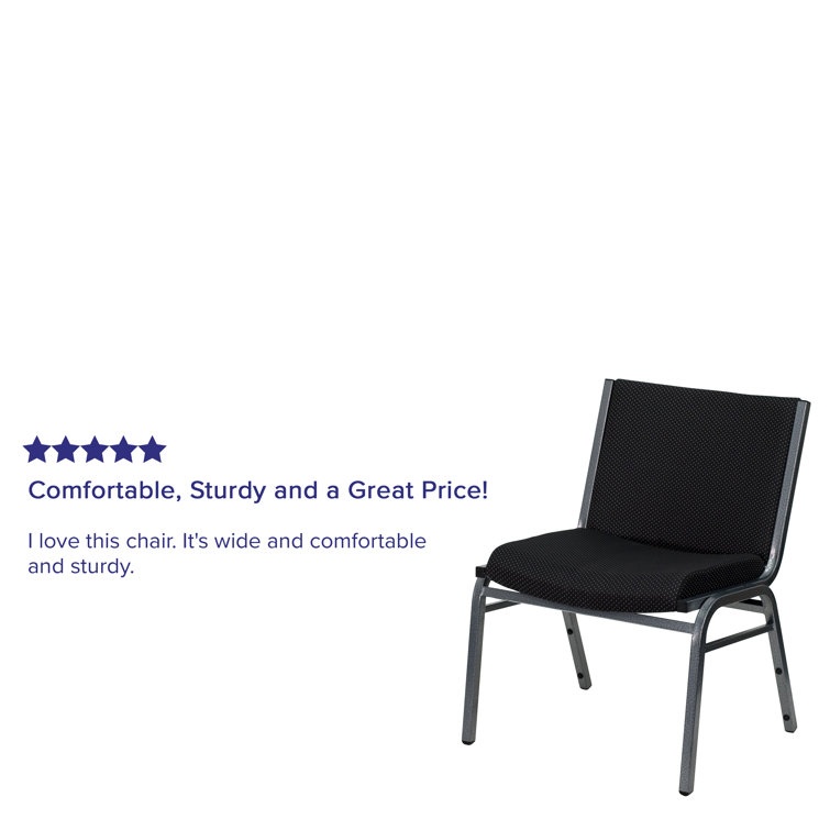 Contemporary Black Fabric & Silver Metal Stackable Chair Duo
