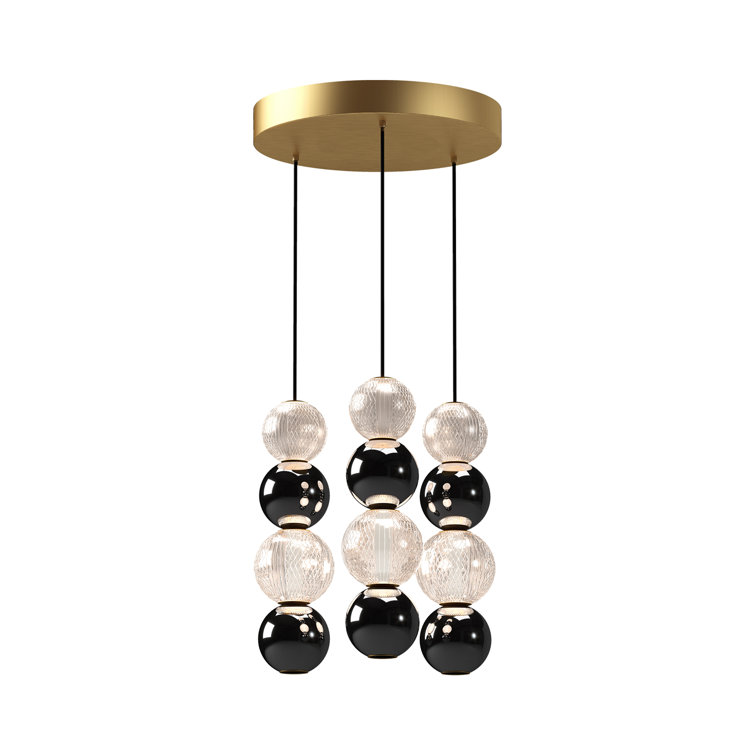 Natural Brass and Black 3-Light LED Cluster Pendant