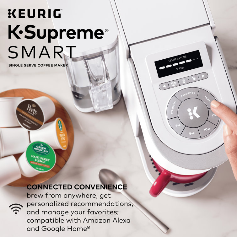 White Programmable Single Serve Coffee Maker with Brew Strength Selector