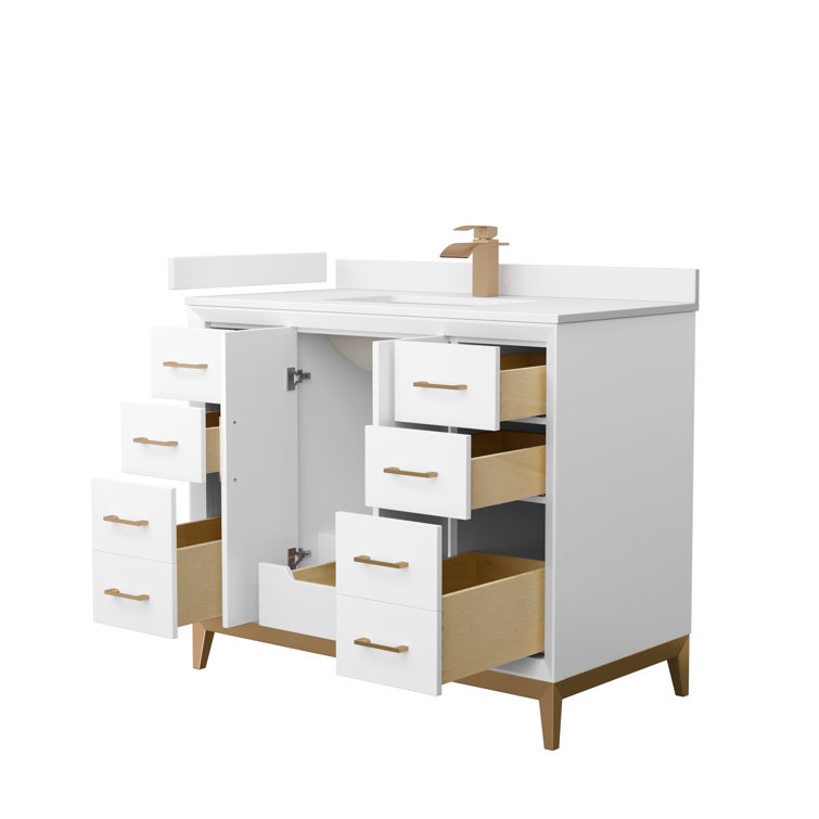 42'' White and Bronze Single Vanity with Cultured Marble Top