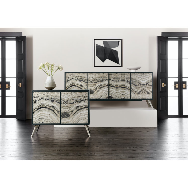 Melange 86'' Black and Silver Oak Veneer Sideboard