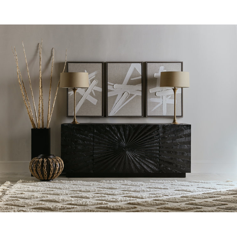 Black Solid Wood 78'' Media Console with Cabinet
