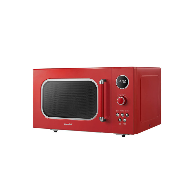 Retro Red Small 0.9 cu ft Countertop Microwave with LED Display
