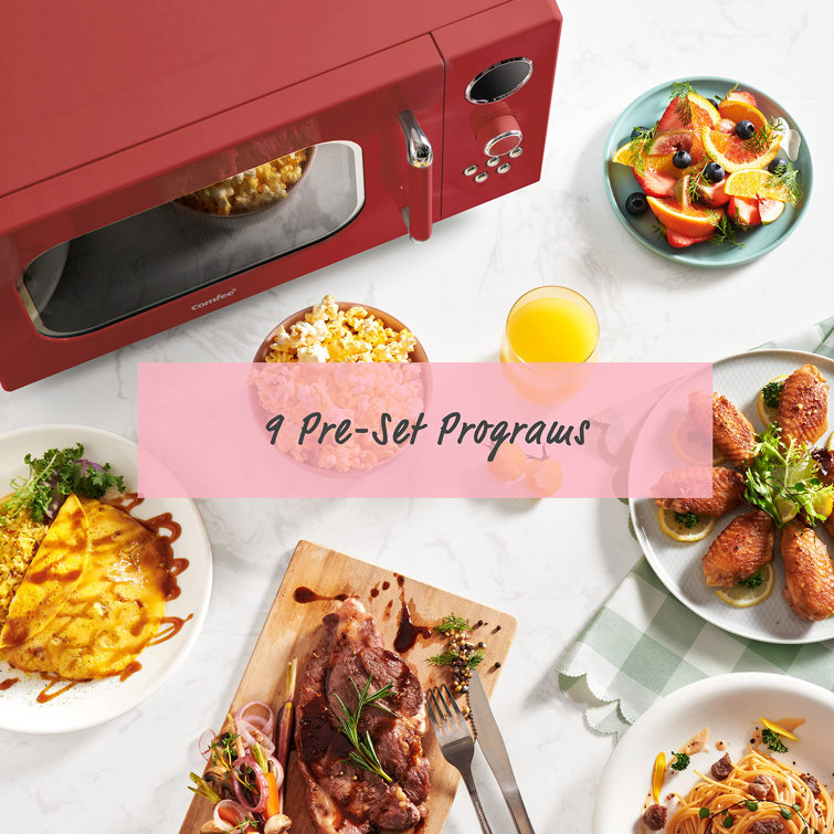 Retro Red Small 0.9 cu ft Countertop Microwave with LED Display