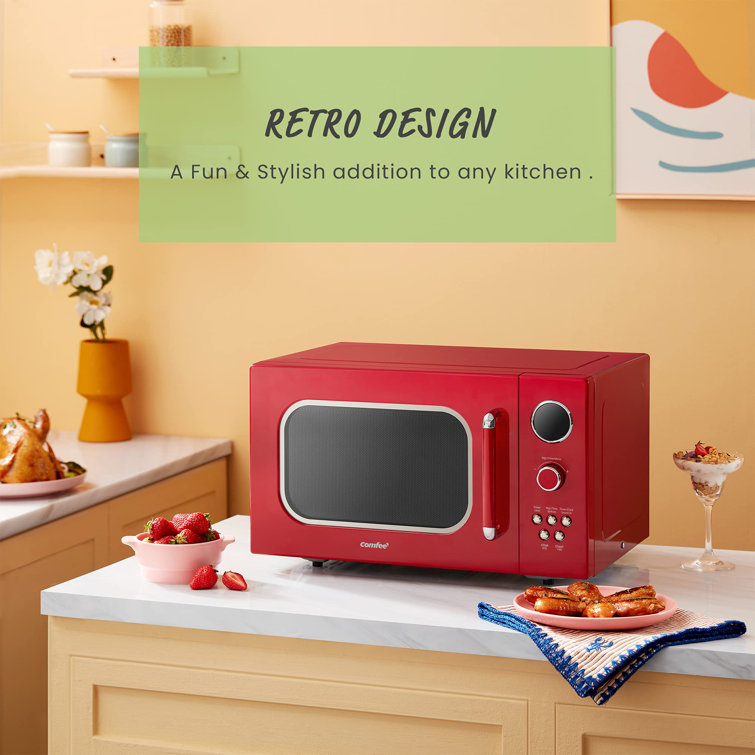 Retro Red Small 0.9 cu ft Countertop Microwave with LED Display