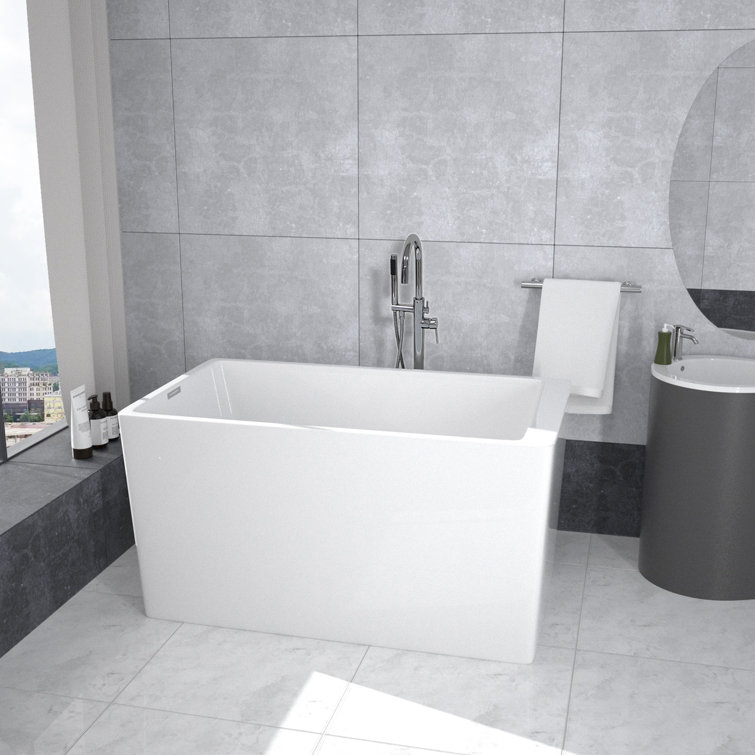 47'' White Acrylic Freestanding Rectangular Soaking Bathtub