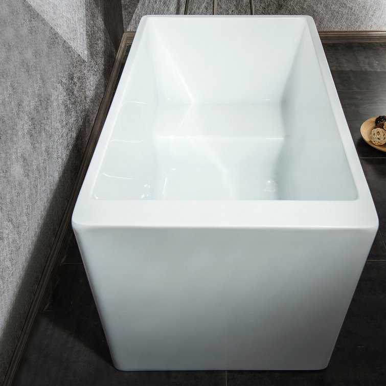 47'' White Acrylic Freestanding Rectangular Soaking Bathtub