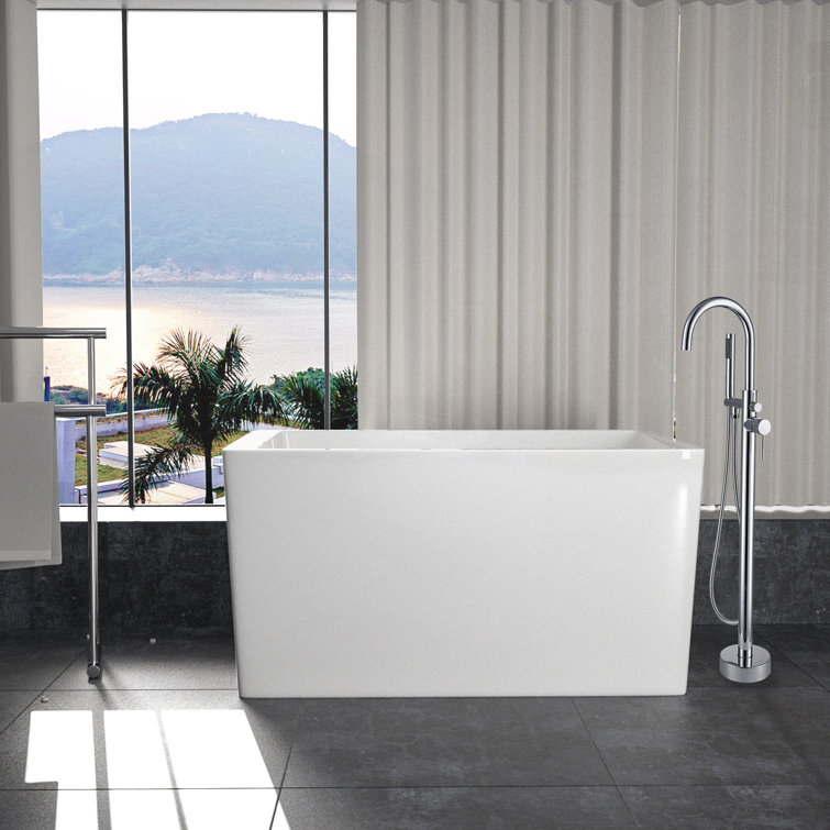 47'' White Acrylic Freestanding Rectangular Soaking Bathtub