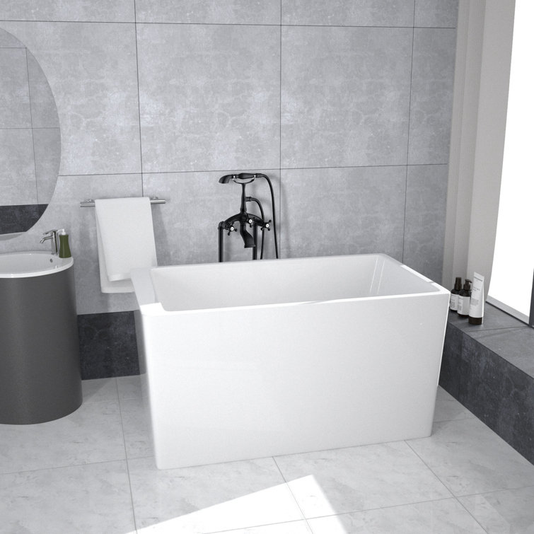 47'' White Acrylic Freestanding Rectangular Soaking Bathtub