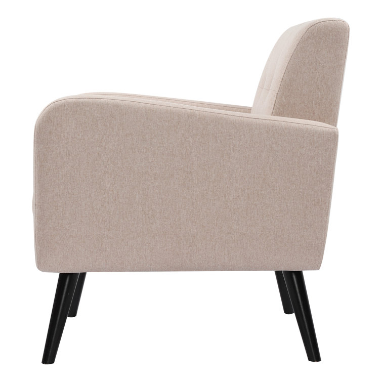 Beige Upholstered Mid-Century Modern Armchair with Wood Legs