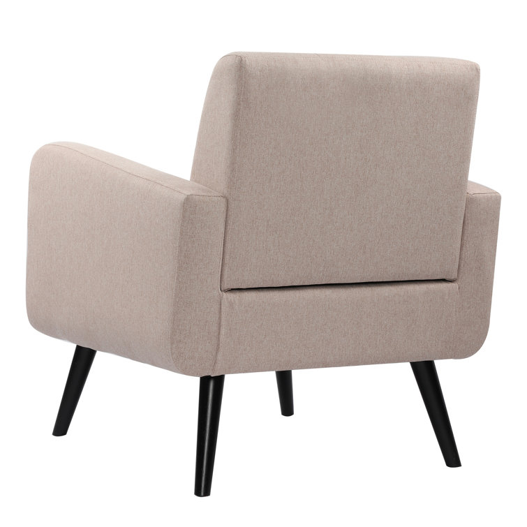 Beige Upholstered Mid-Century Modern Armchair with Wood Legs
