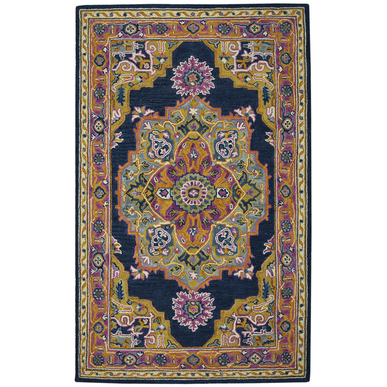 Navy Hand-Tufted Wool Rectangular Rug 7'6" x 9'6"
