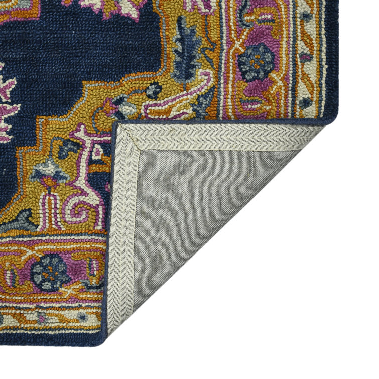 Navy Hand-Tufted Wool Rectangular Rug 7'6" x 9'6"