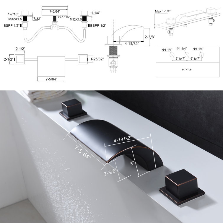 Oil Rubbed Bronze Modern Roman Tub Faucet with Stainless Steel Handles