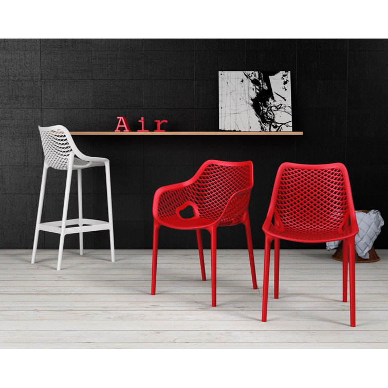 Red Stackable Plastic Outdoor Dining Chairs, Set of 2