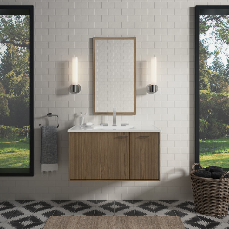 Walnut Flax 36" Wall-Hung Bathroom Vanity with White Top