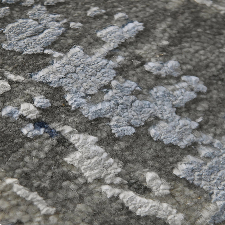 Hand-Knotted Blue Abstract Wool Silk Area Rug