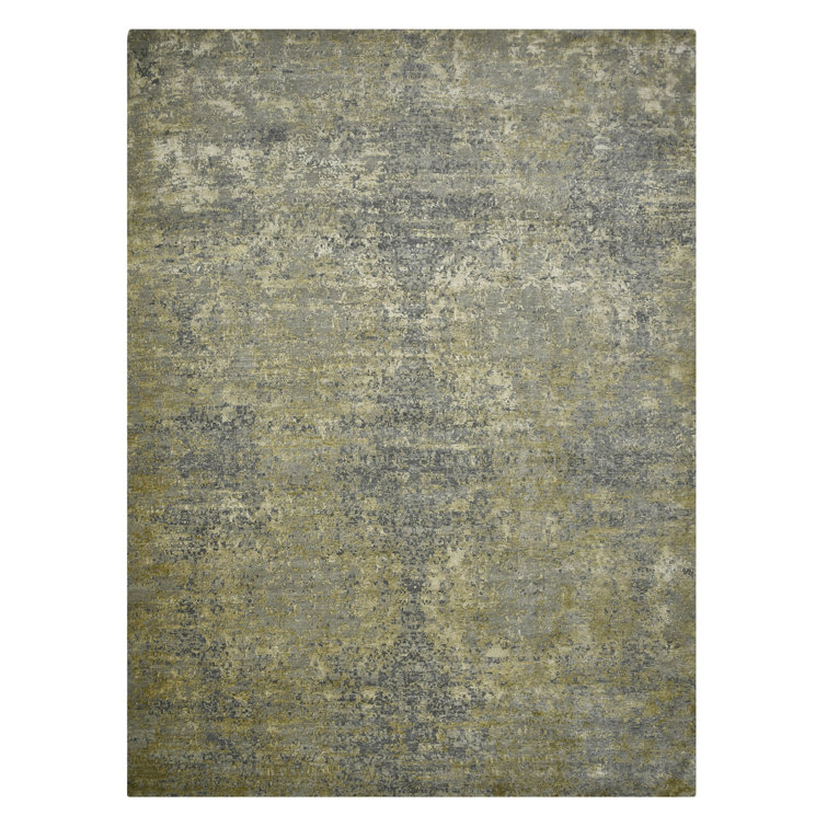 Mystique Gray and Gold Hand-Knotted Wool Silk Rug